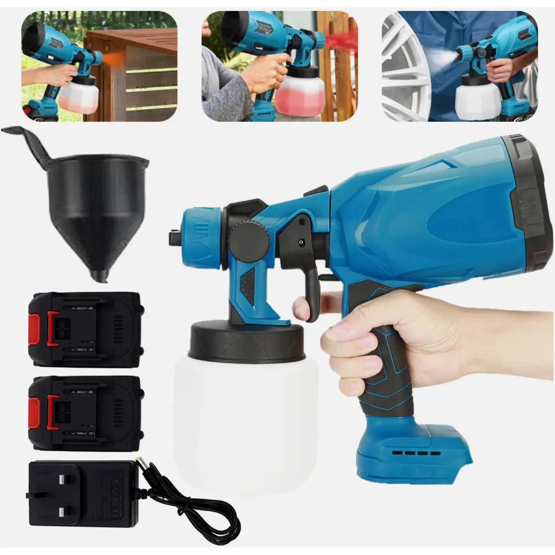 20V Cordless Airless Paint Sprayer, HVLP Spray Gun with 2 Batteries, 3 Nozzles & 3 Spray Patterns for Walls, Fences, Furniture