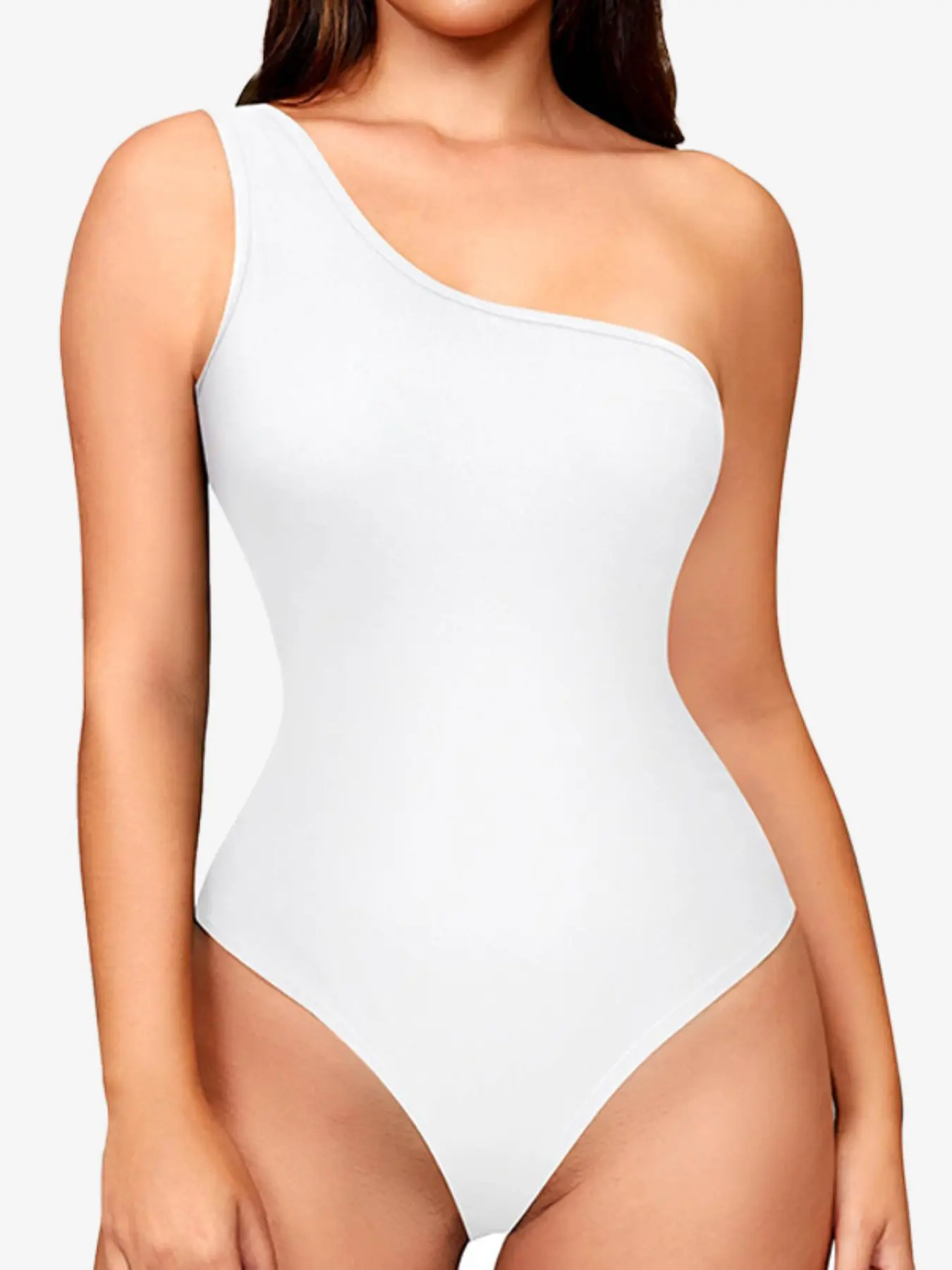 Women's High Elastic Fit One-Shoulder Chic Fashion Bodysuit, Soft Waist Control Shapewear Underwear, Casual All Season Wearable, Moderate Fabric Thickness