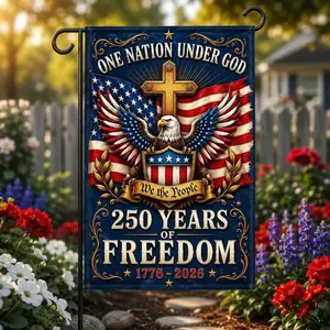 250 Years of Freedom Garden Flag, Patriotic American Flag Decor 1776–2026, USA 250th Anniversary Outdoor Yard Flag, Independence Day Gift (Pole, Hooks, Or Fasteners Are Not Included)