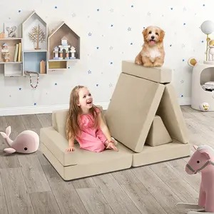 Topwin 6 Piece Modular Kids Play Couch,Sectional Sofa Imaginative Furniture Play Set For Creative Kids,Toddler Kids Convertible Sofa Cute Nursery