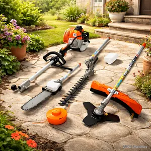 4-in-1 Multi-Functional Cutting Tool Kit, 33CC 2-Cycle Low Emission EPA Certified Garden Tool System with Quick-Change Attachments (Gas Pole Saw, Hedge Trimmer, Grass Trimmer, Brush Cutter) for Portable Multi-Task Use,summervibes