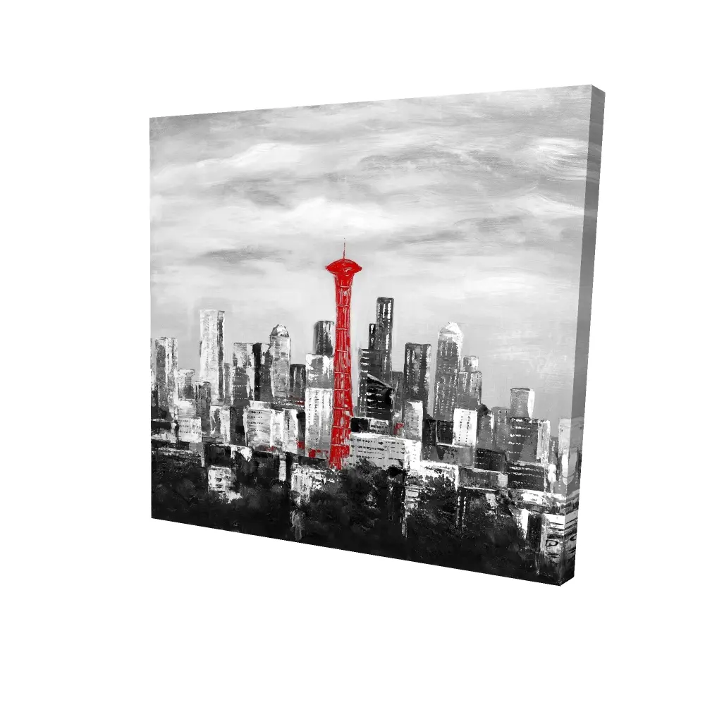 Begin Home Decor 2080-2424-CI271 24 x 24 in. Space Needle in Red Canvas - Industrial Cities Bedroom Decor