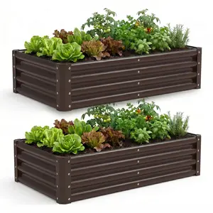 [FLASH SALE] Garvee 2 Pack Tall 4 x 2 Ft Galvanized Steel Raised Garden Bed, Outdoor Above Ground Planter Box for Vegetables and Flowers, Metal Raised Bed for Gardening,Brown,Silver
