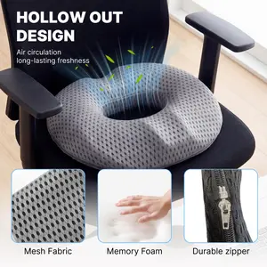 Donut Memory Foam Seat Cushion for Office Chair & Car Seat, Coccyx Tailbone Sciatica Pain Relief Pillow, Ergonomic Hollow Design for Long Sitting