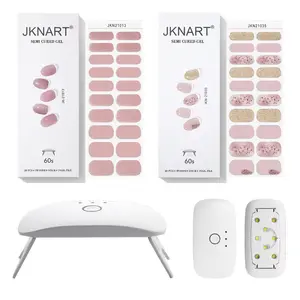 Nail Art Kit, 2 Boxes Semi-cured Nail Gel Stickers & LED Lamp & Nail File & Nail Stick, Professional Nail Art Kit for Women & Girls, Diy Nail Kit