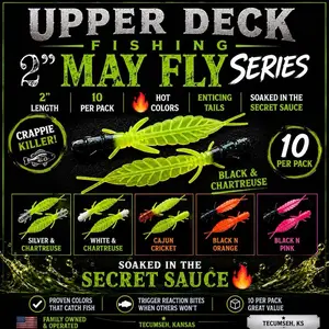 2” May Fly Series Reloaded  10 Per Pack - The hottest Crappie & Pan fish bait you will ever use