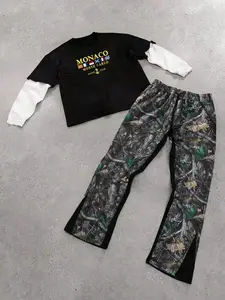 Men's 2-Piece Set Top, Monaco Pattern Mock Twinset, Knitted, Loose-Fit Wide-Leg Pants, Casual Daily Wear, Comfortable Long Sleeve Design, Outfit