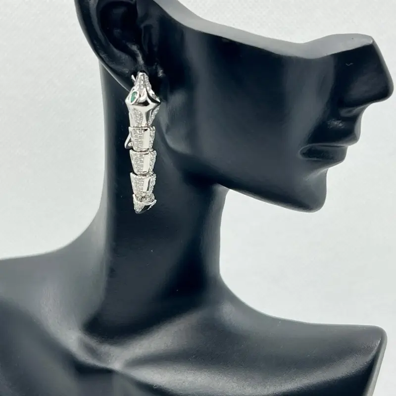 925 Sterling Silver Snake Head Bracelet - Articulated Body with Consecutive Geometric Scales, Silver-Toned Metal Structure Matching 18-Karat White Gold High-Jewel Design