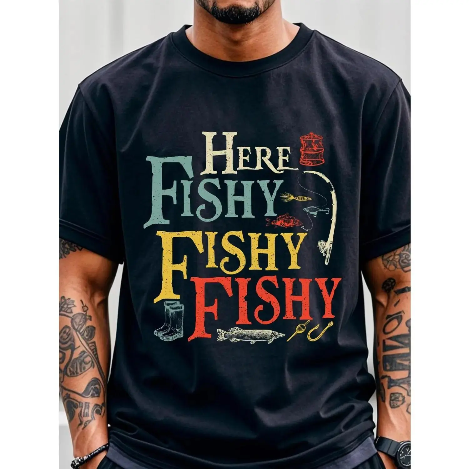 Women's 100% Cotton Short-Sleeve Round Neck T-Shirt - 180gsm Breathable Quick-Dry Streetwear Top with Vibrant Graphic Fishing Artwork, Lightweight All-Season Casual Wear for Outdoor Enthusiasts, Machine Washable, Size S, Tshirt, Breathable Cotton