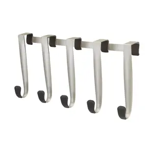 Schnook Over-The-Door Hooks, Set of 5, Space-Saving Design with Rubber Tips, Nickel Finish - 1 Pack Metal Organiser Box Installation Traditional