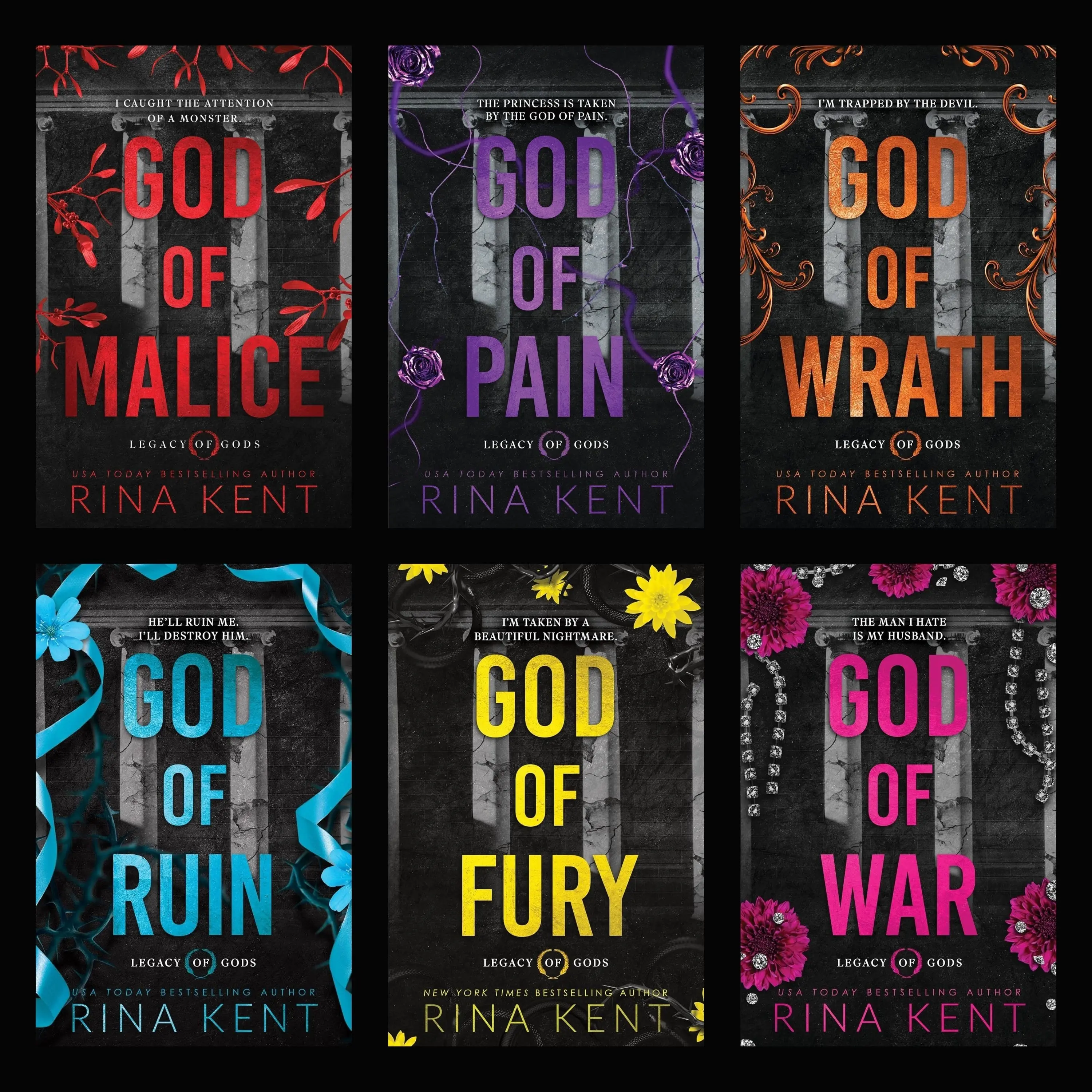 Legacy of Gods Series by Rina Kent – Complete 6-Book Dark Romance Set, God of Malice, Pain, Wrath, Ruin, Fury & War