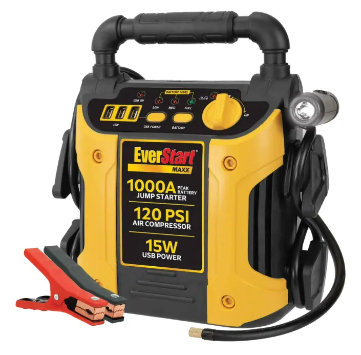 EverStart Maxx 1000 Peak Amp Jump Starter with 120 PSI Compressor, Pivoting LED Light, 3X USB Ports