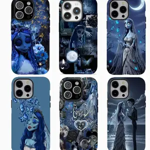 Y-Corpse Bride Patchwork Pattern Wall Paper phone case,Blue patchwork Phone Case，for iPhone 16 15 14 13 12 11 17Pro Max,for Samsung S25 S24 S23 S22 Ultra,Protective Cover,give her/him a gift for Christmas and Thanksgiving