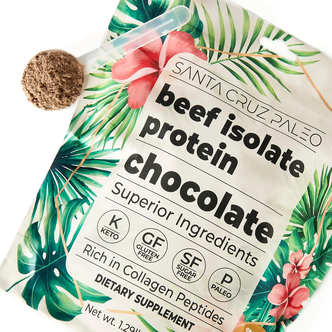 Santa Cruz Paleo Grass-Fed Grass-Finished Beef Isolate Protein Bag | Zero Artificial Additives | All-Natural | Chocolate | Horchata | Au Naturale | Fl