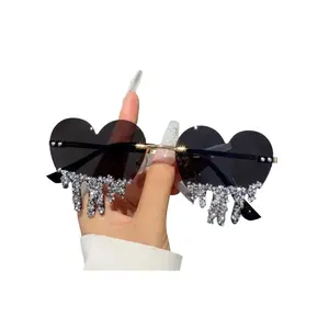 Rimless Heart Shaped Sunglasses for Women, Sparkling Rhinestone Jelly Solid Color Fashion Y2K Eyewear