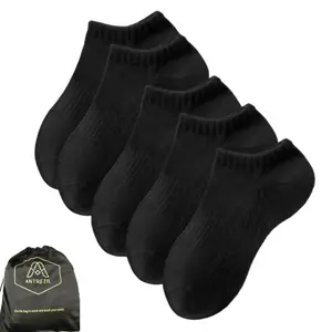 ANTREZIL Ankle Socks- Pack of 5 Pairs Black with Bag|Non-Slip Socks Toe Support Socks Moisture-Wicking Socks Casual Cotton Socks Comfortable Socks, Sports Socks