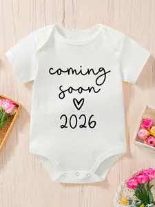"Coming Soon 2026" Baby Bodysuit - Minimalist Heart Pregnancy Announcement Onesie for Infants
