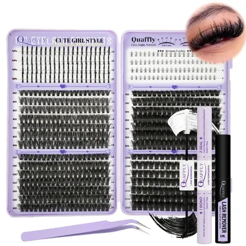 678-Piece Lash Clusters with Spikes, Fluffy Cluster Lashes, Voluminous False Eyelashes, False Eyelashes Extensions, Wispy Eyelash Cluster Set 14–20 mm 40D DIY Volume Eyelashes with Lash Bond and Seal and Tweezers