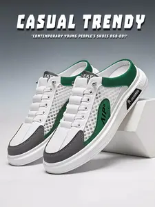 New Summer Men's Casual Sports Shoes, Laces Mesh Breathable Flat Slip-On Walking Sneakers, Comfortable Board Shoes for Daily Wear