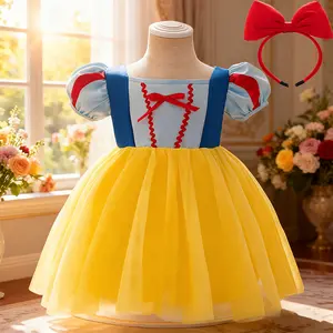 008 Sweet Snow White dress puff sleeve mesh tulle skirt birthday dress skirt children's performance costume