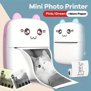 Portable Mini Printer, 1 Set USB Charging Printer with 5 Rolls Paper & 5 Rolls Self Adhesive Paper & 5 Counts Marker & USB Cable, Compatible with iOS & Android