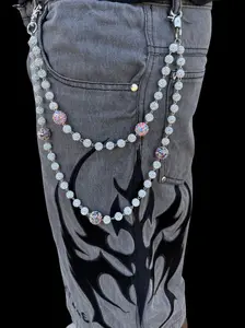 Elisium Opus 2 Stained Glass Wallet Pants Chain with Rhinestone Inlays & Luminous Cross Pendant for Divine Protection and Street Style