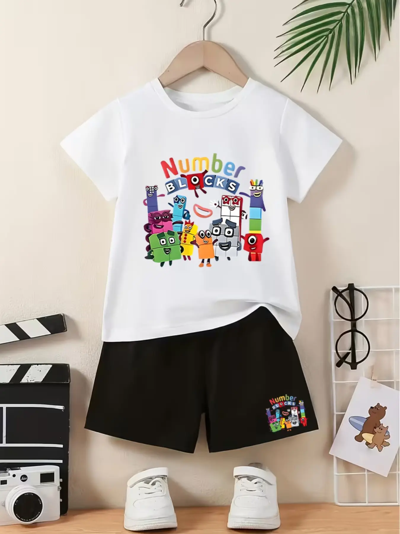 Numberblocks Digital Blocks Print Children's Set, Cartoon Print Set, Summer clothing set, Clothes Kids, Summer New Design Boys And Girls Short-Sleeved T-Shirts + Shorts Set Of 2 Pieces, Comfortable, Casual, For Daily Use, Ideal Gift Choice