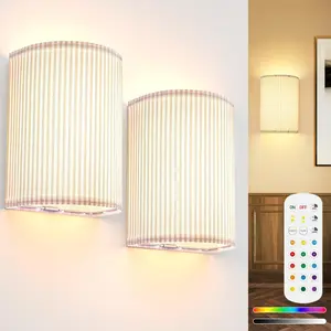 Battery Operated Wall Sconces Set of 2, 5000mAh Rechargeable RGB Wall Lamp with Remote,  Colors Temperature Adjustable 10 Levels Brightness Wireless Sconces Wall Decor Set of 2 with Timer for Bedroom Living Room