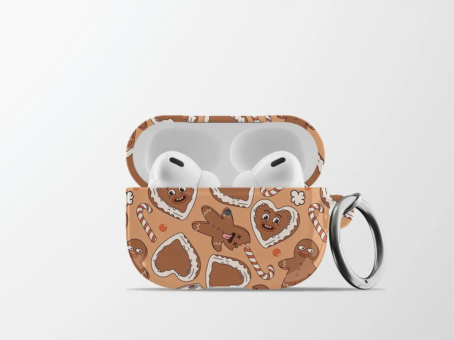 Gingerbread Men AirPods Case | Christmas Pattern Hard Shell Earbud Case Cover with Carabiner