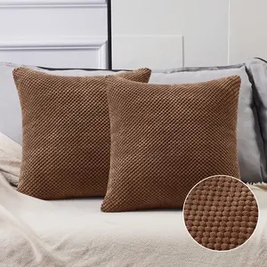 Deconovo Soft Plush Cushion Cover Small Grain Texture Invisible Zipper Brown Decorative Pillow Case for Home Comfort