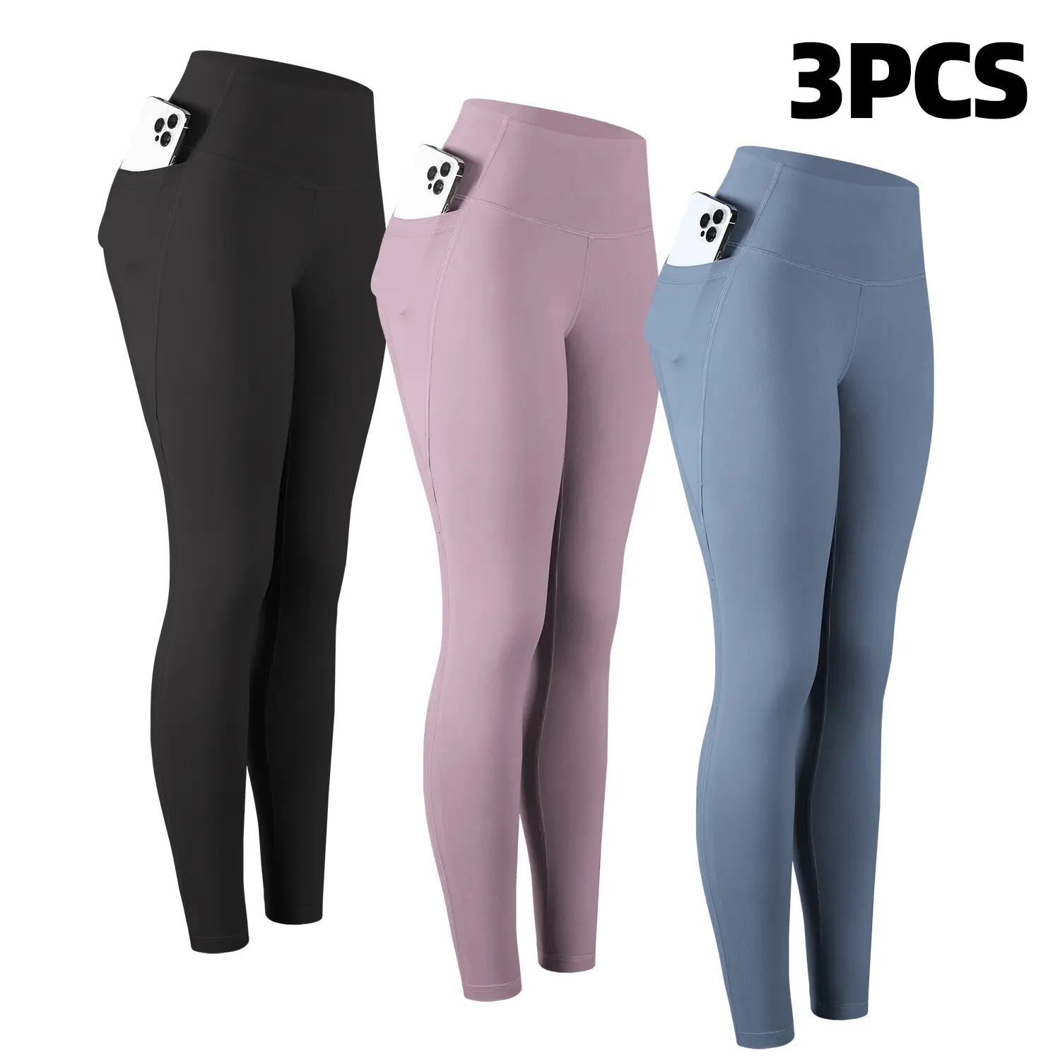 CHRLEISURE 3/4PCS High Waisted Leggings with Pockets for Women Sports Butter Soft Pants for Running Cycling Yoga Workout Leggings yoga leggings