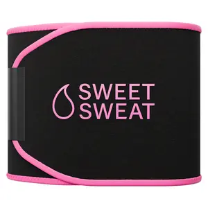 Sweet Sweat Ab Trainer for Women and Men - Sweat Band Waist Trainer Belt for High Intensity Training and Gym Workouts, 5 Adjustable Sizes - Black/Pink