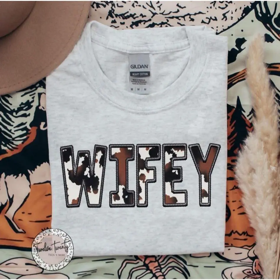 Western Wifey Sweatshirt or Tee, Cow Print Tshirt, Hoodie and Sweatshirt
