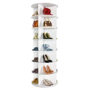 7 Tier Rotating Shoe Rack Tower, Free Standing 360° Shoe organizer Lazy Susan, Bag Display Rack Storage Round Carousel, Neat and Elegant Shoe Storage Solution