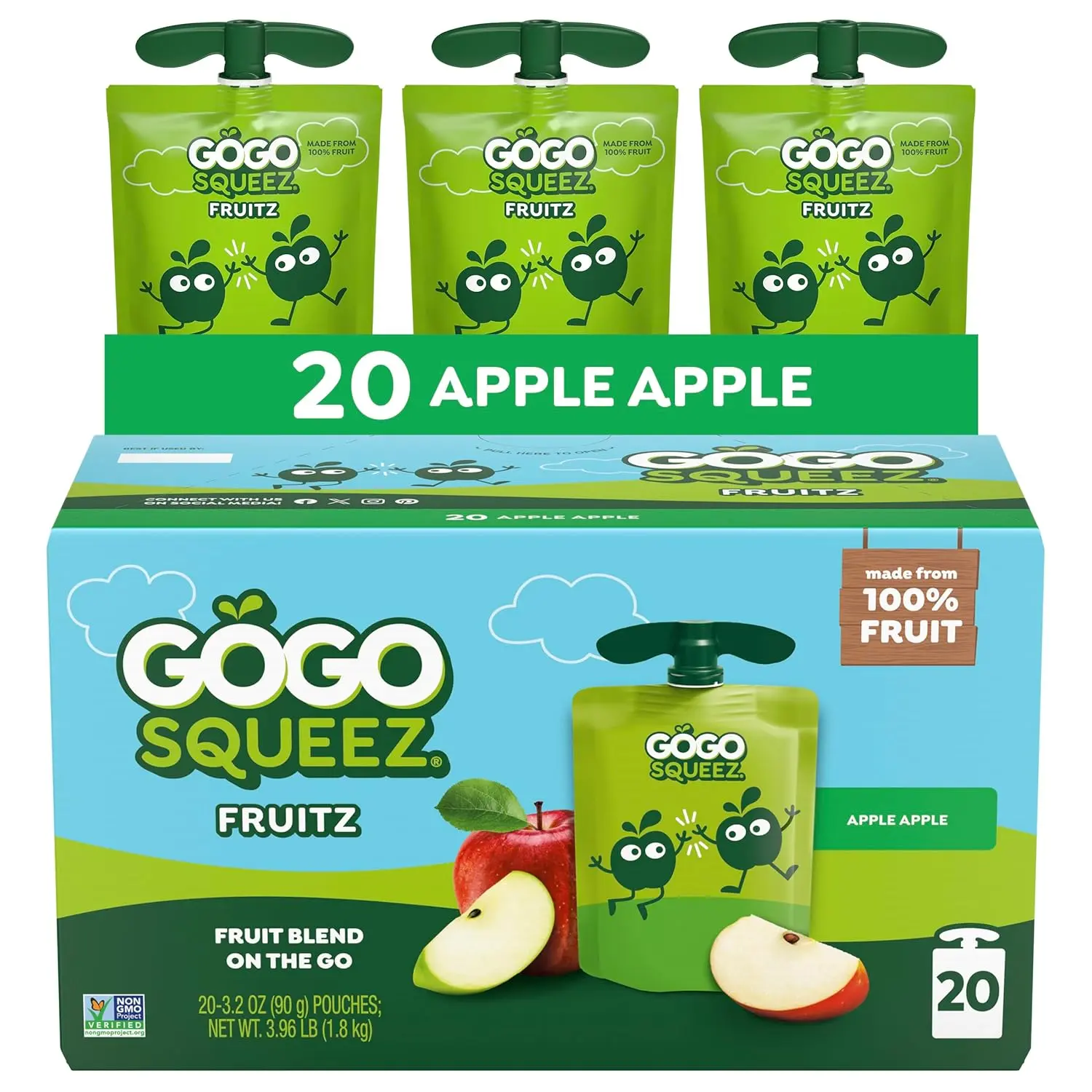 Applesauce and Fruit Puree, Apple Apple, 3.2 oz (Pack of 20)