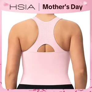 HSIA SoftBreeze Wirefree Lightly Padded Medium Support Breathable Sports Bra - Gym Workout Wear, Gymclothes - Racerback Longline Tank Top or Criss Cross Back Crop Top for 32D, 40DDD (Yoga, Gym Use)