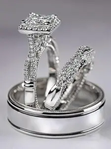 Luxury Diamond Wedding Ring Set, 3-Piece Rose Gold Ring with Sparkling Zircon Stone, Elegant Engagement Ring for Women, Perfect Gift for Girlfriend or Wife, Wedding Promise Rings