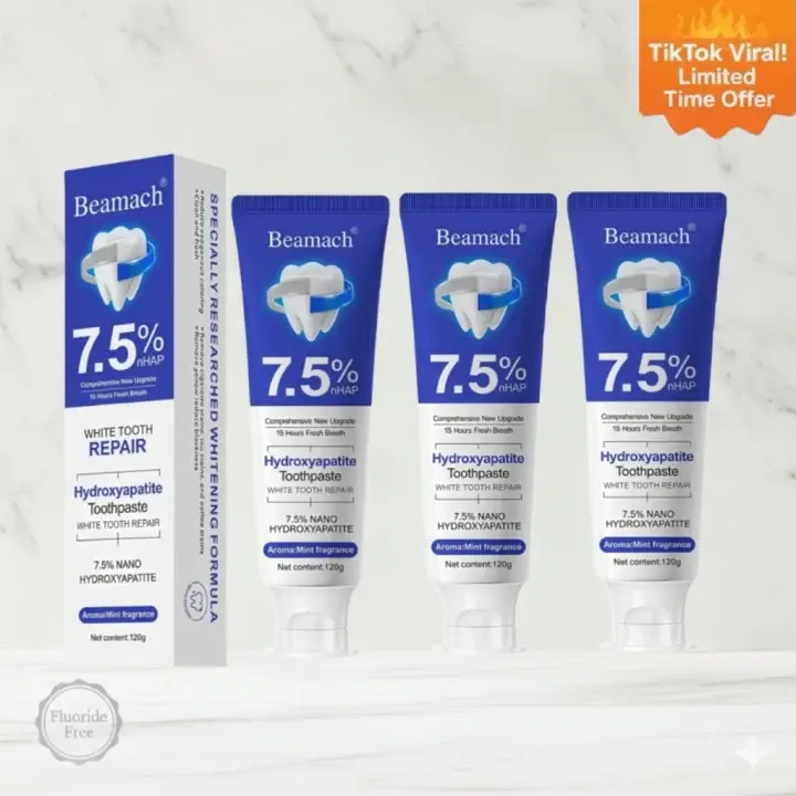Beamach Hydroxyapatite Toothpaste Set (3PCS) - Nano Nonfluoride Natural Ingredient Toothpaste for Teeth Whitening, Stain Removal, Sensitive Teeth, Fresh Breath, Anti-Bacterial Oral Care, Gentle Repair