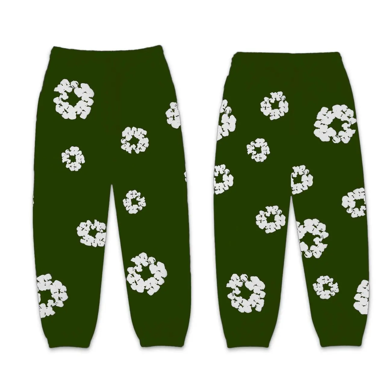 Dark green pants (white floral wreath)