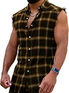 Men's Casual Loose Flannel Plaid Sleeveless Shirt, Faux Fur Trim Hem, Classic Plaid Single Row Four-Button Vest, Ideal for Streetwear & Beach Holidays