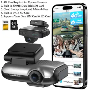 Javiscam 4G LTE Dual 2K Dash Cam with 64GB SD Card & 300MB Trial SIM, 24/7 Parking Security, GPS, IR Night Vision, Two-Way Audio, OBD Connection