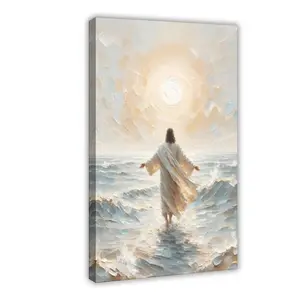 NBHYK Jesus-Wall Art New Day Jesus Christ Walking On Water Canvas Print For Church Room Decor Ocean Inspired Design Artistic Ornaments Modern Home Decoration