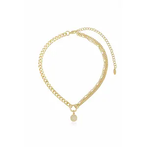 Ettika Three Chains Necklace – 18k Gold Plated Layered Necklace with Brass and Cubic Zirconia, 16" + 5" Extender