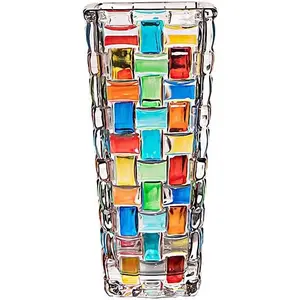 Hand Painted Colorful Woven Glass Vase - Flower Vase- 7.7 inch, Glass  Vase for Floral Arrangements, Centerpieces, Weddings, Housewarming, Centerpiece Home Deco