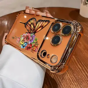 Creative Monarch Butterfly Flower Pattern New Electroplated Transparent TPU Airbag Shockproof Phone Case Suitable for iPhone 17 Pro Max 16 15 14 13 12 11 - Simple and Fashionable Shockproof Soft Shell Protection Case for Personalized Creative Protection.