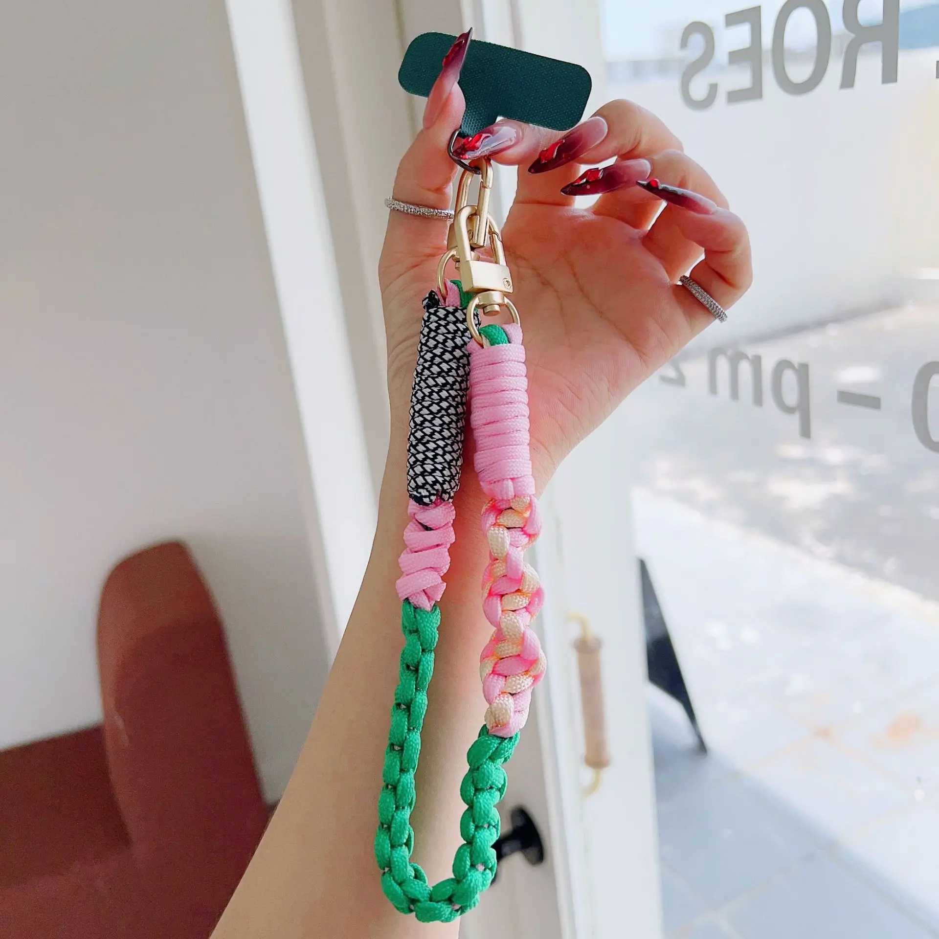 green pink color matching braided rope