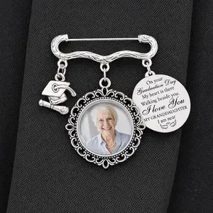 Personalized On Your Graduation Day My Heart Is There Charm Pin, Custom Graduation Label Pin Photo and Text Charm, Memorial Graduation Gift Class of 2026 In Loving Memory Gifts for Him Her