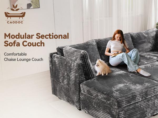 【DIY Combination】Ovios Modular Sectional Sofa, Mix and Match Pieces for Living Room, Comfy Cloud Couches with Movable Ottoman, L/U-Shaped Flexible Configuration, Plush Corduroy - 400 lbs Seat Capacity