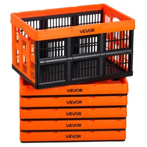 VEVOR Plastic Collapsible Storage Bins, 45L 6 Packs, Stackable Folding Storage Crates with Handles, Holds 33 lbs Per Bin, Foldable Heavy Duty Containers, Space-Saving Baskets, for Home Organizing