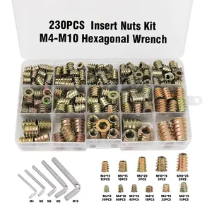 230-Piece Wood Thread Insert Tool Set for Furniture Assembly, Zinc Alloy Hex Socket Drivers, Hex Nuts and Hardware Connectors, Ideal Furniture Accessories